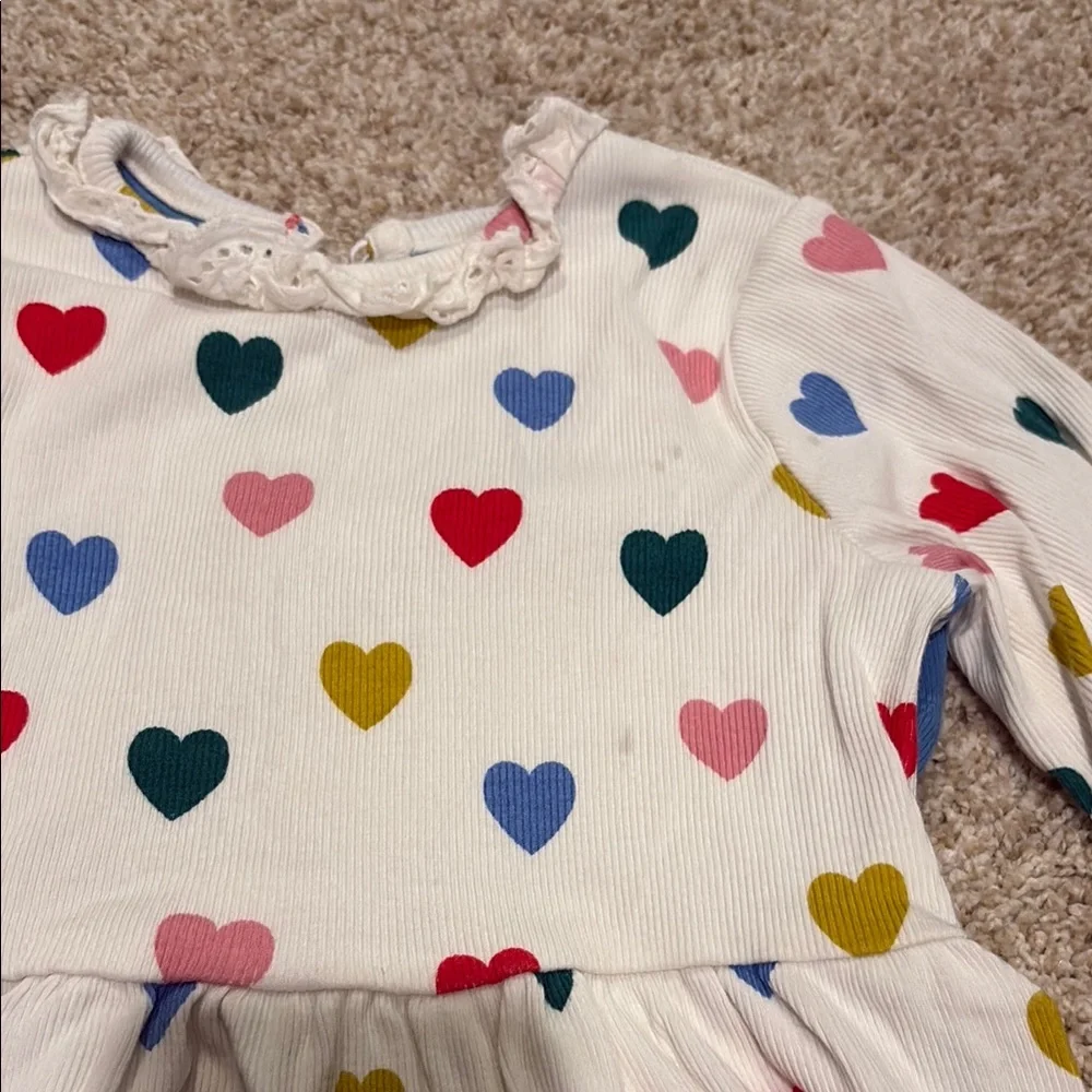 Cream Heart Print Toddler Dress with Multicolor Hearts